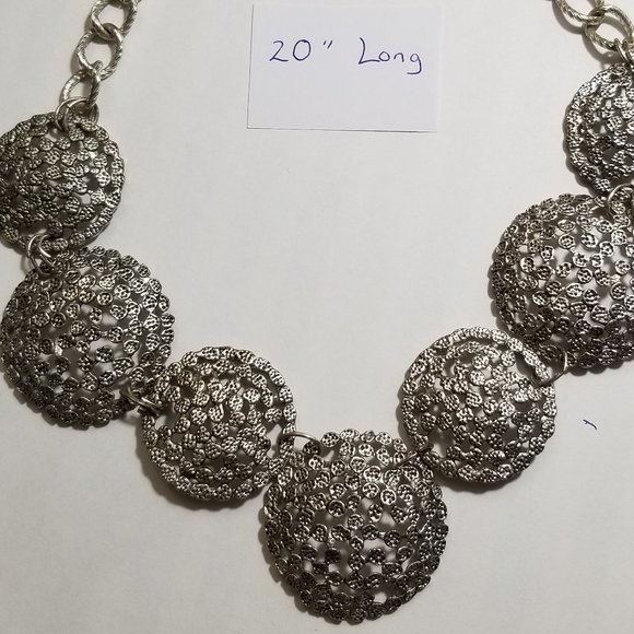 Dana Buchman Vintage Concho Silver Tone Necklace Nice Abstract - Picture 13 of 16